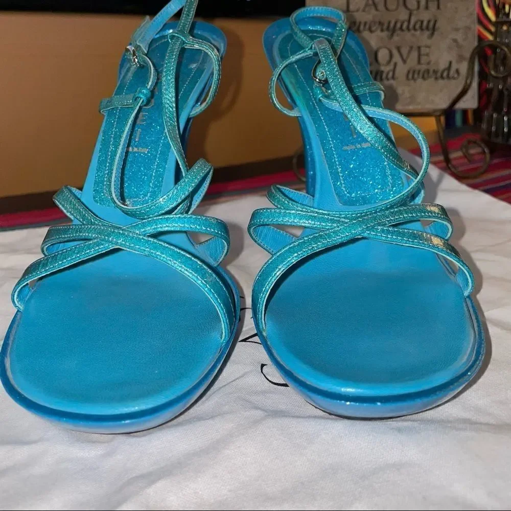 🆕 NEW Casadei Sparkling Strappy Stiletto Heels – Blue Glitter